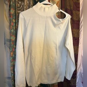 White Cut-Out Turtleneck Sweater